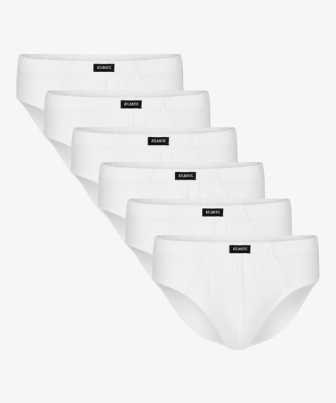 Slipy męskie w kolorze białym, charakteryzują się klasycznym fasonem, co oznacza, że są średniej szerokości po bokach i mają niską talię wykończoną gumą tunelową #1
